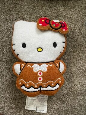 Hello Kitty Gingerbread Plush Pillow - White, Brown & Red